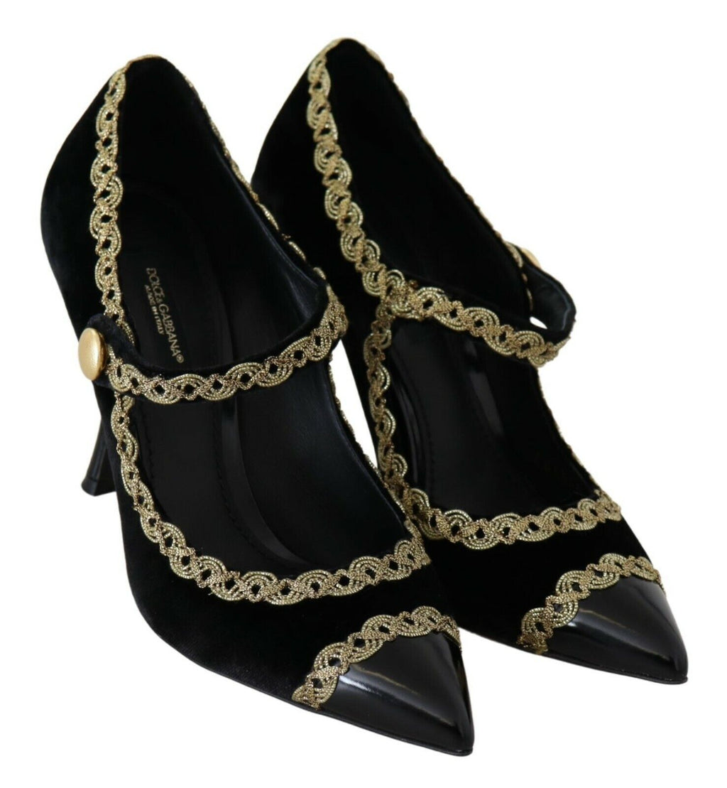 Escarpins Mary Jane en velours noir orné Dolce &amp; Gabbana