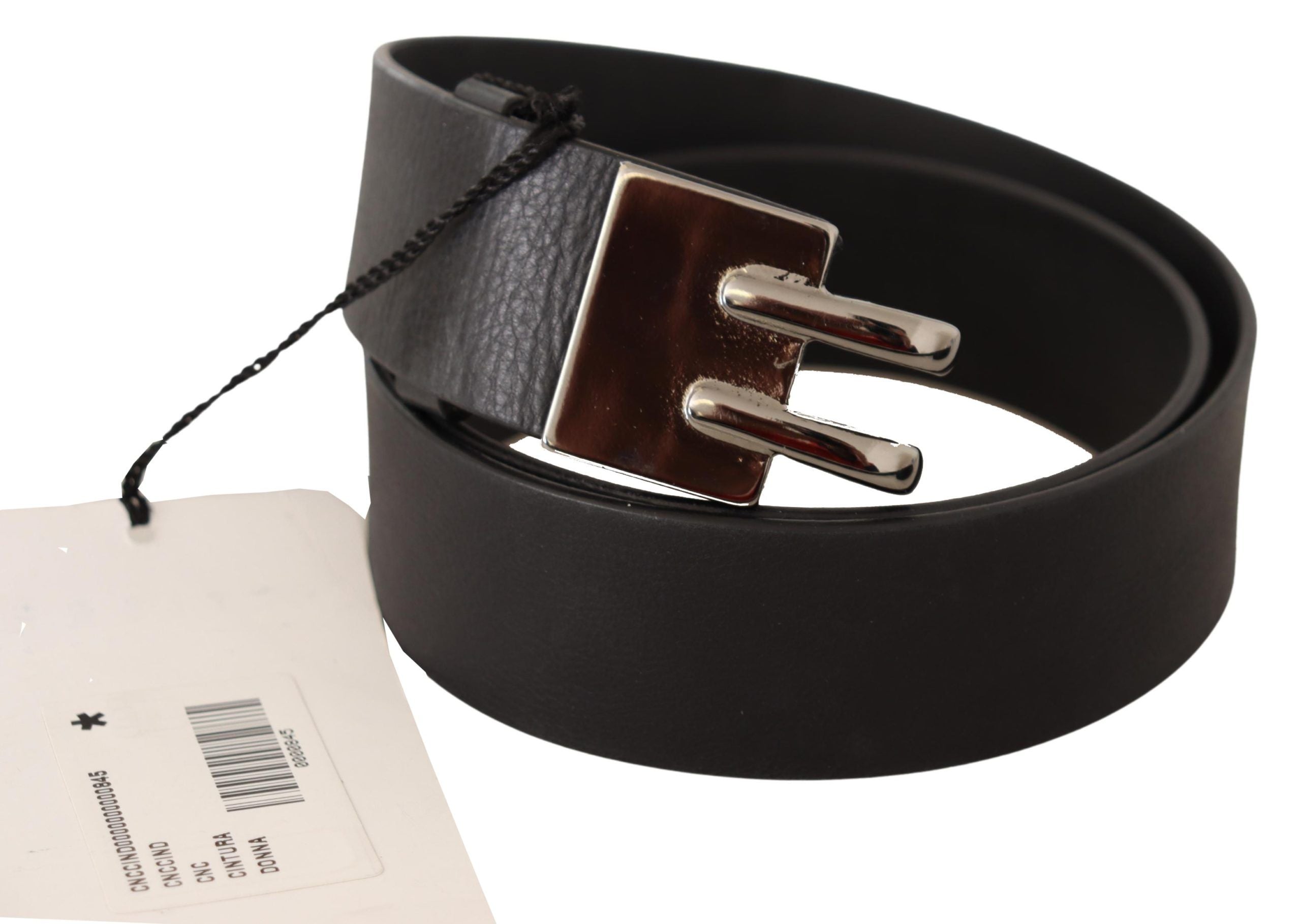 Ceinture en cuir noir avec boucle argentée pour costume national