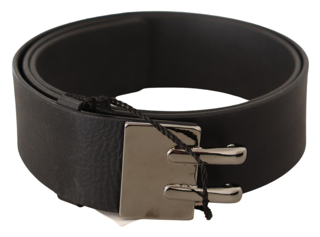 Ceinture en cuir noir avec boucle argentée pour costume national