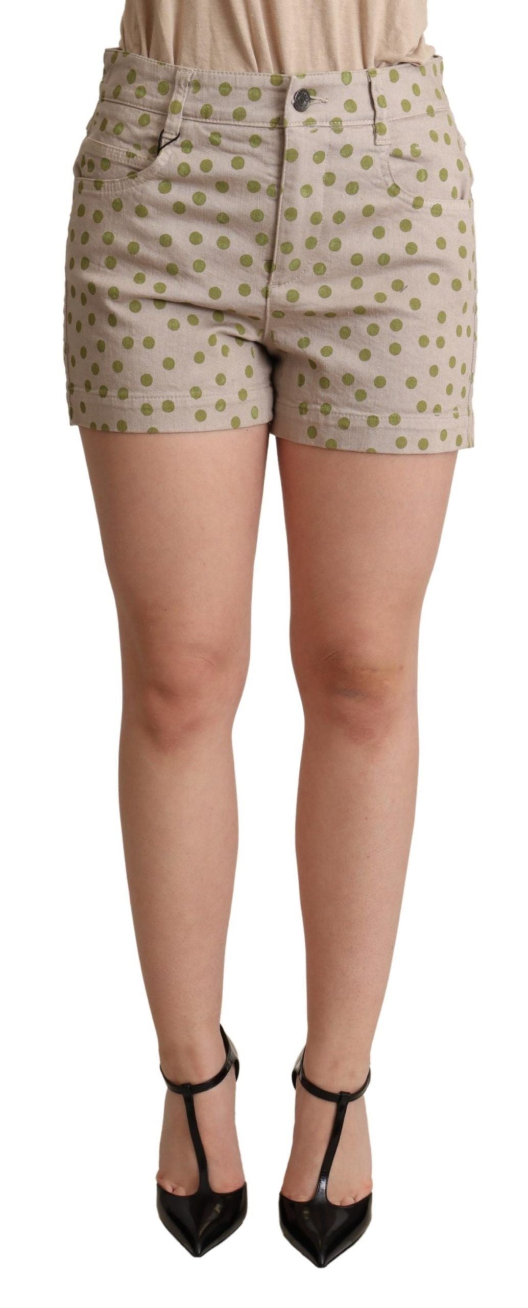 Short en denim de coton stretch beige à pois Dolce &amp; Gabbana