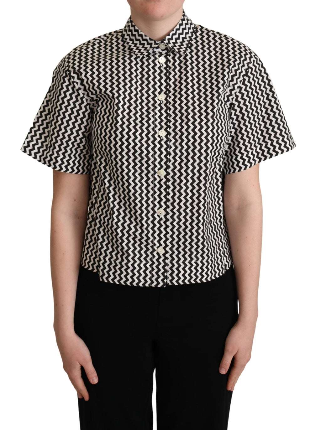 Chemise en coton à col zigzag noir et blanc Dolce &amp; Gabbana