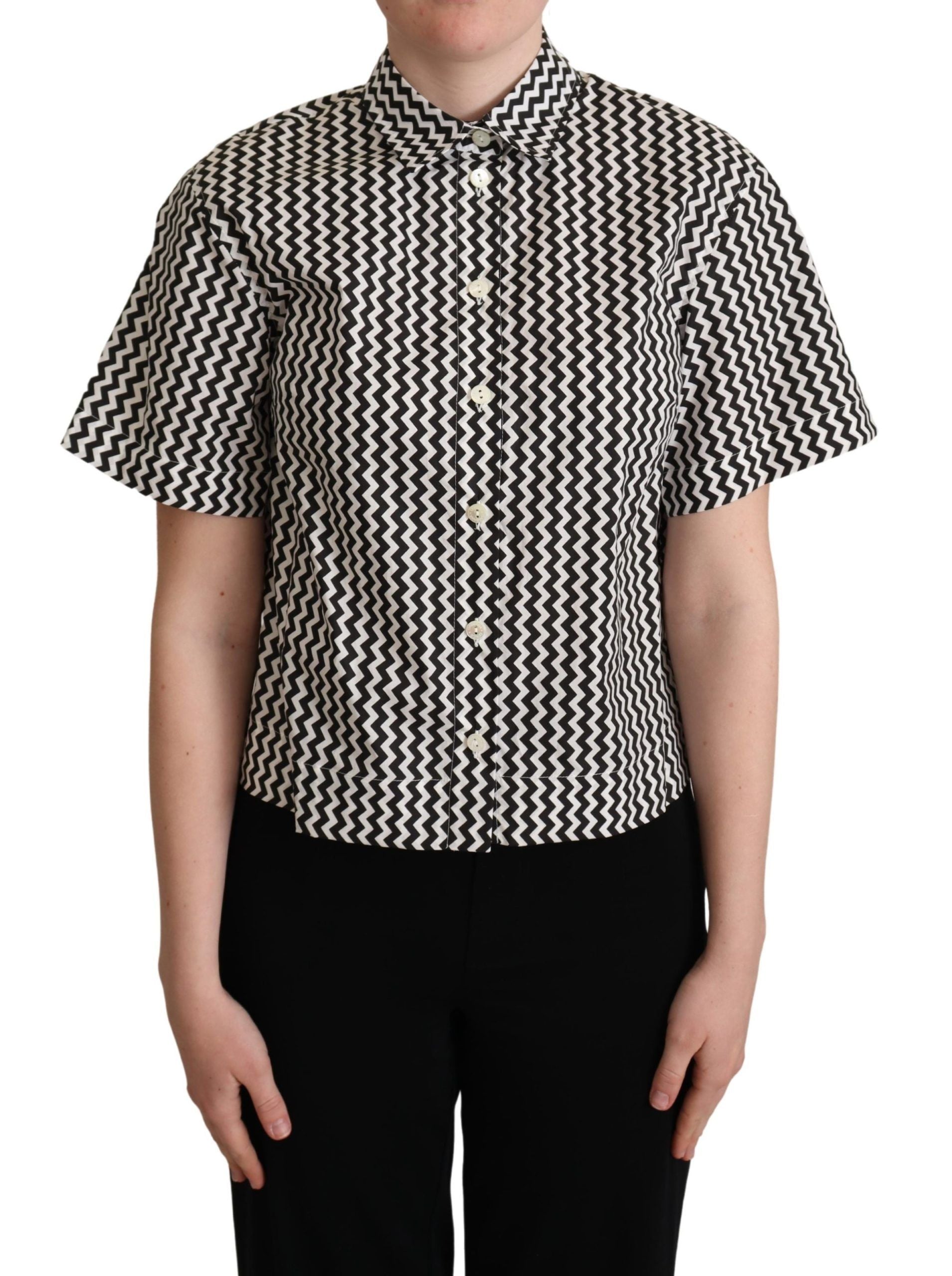 Chemise en coton à col zigzag noir et blanc Dolce &amp; Gabbana