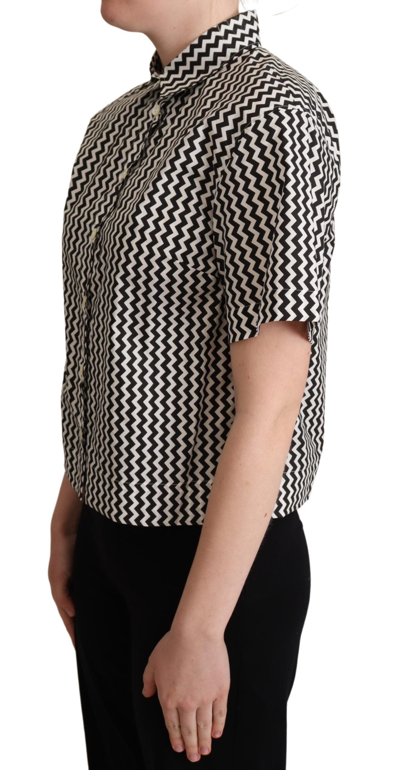 Chemise en coton à col zigzag noir et blanc Dolce &amp; Gabbana