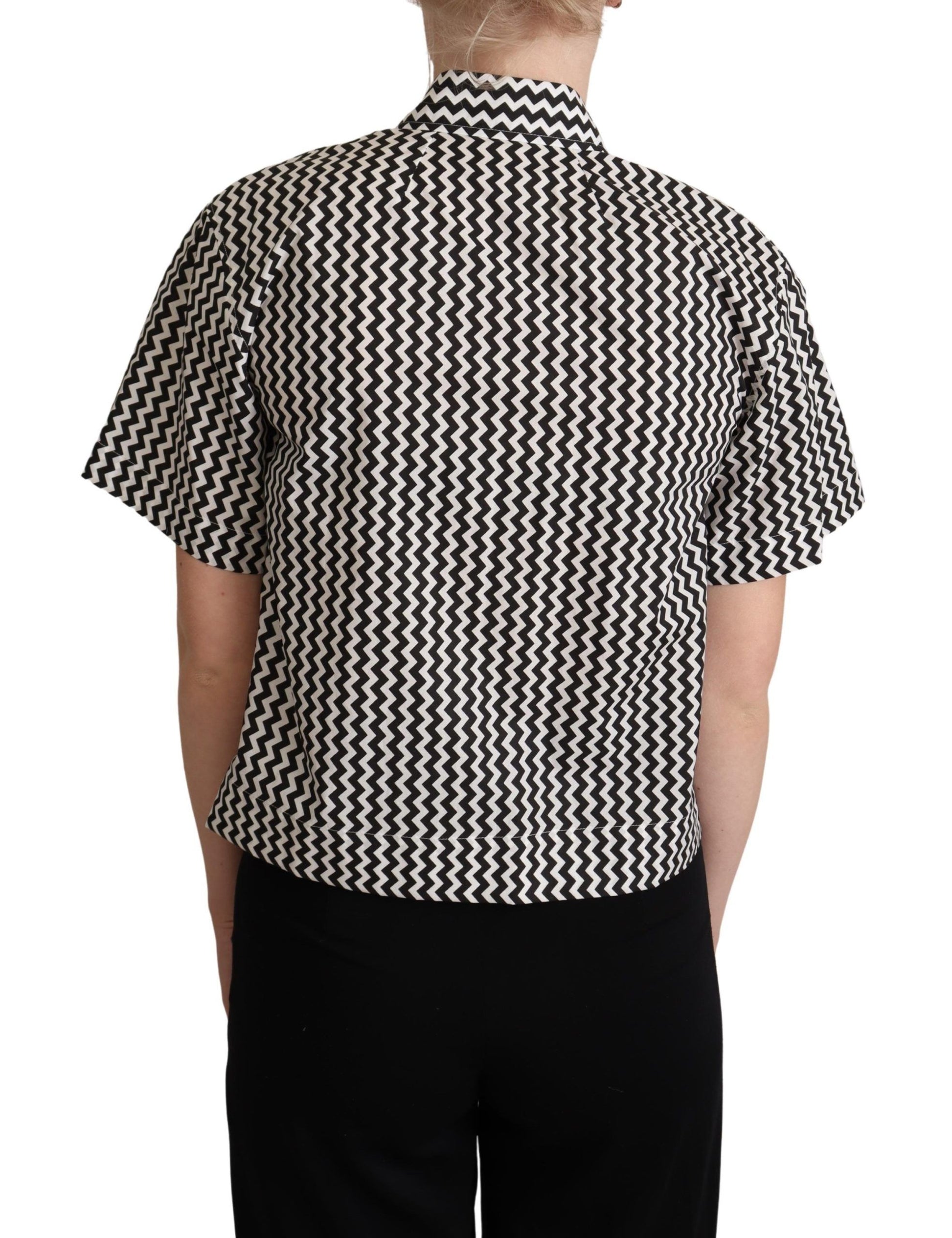 Chemise en coton à col zigzag noir et blanc Dolce &amp; Gabbana