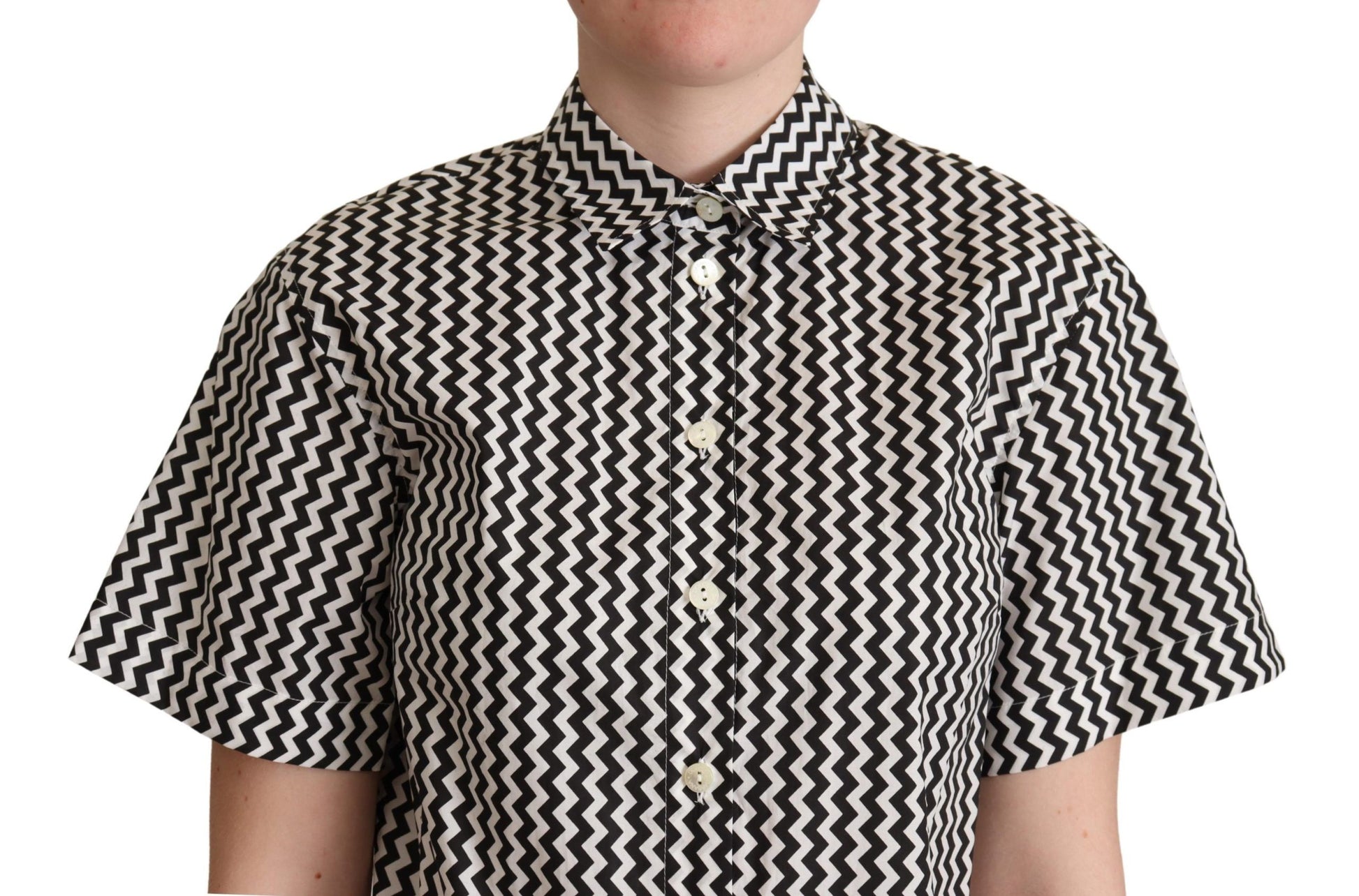 Chemise en coton à col zigzag noir et blanc Dolce &amp; Gabbana