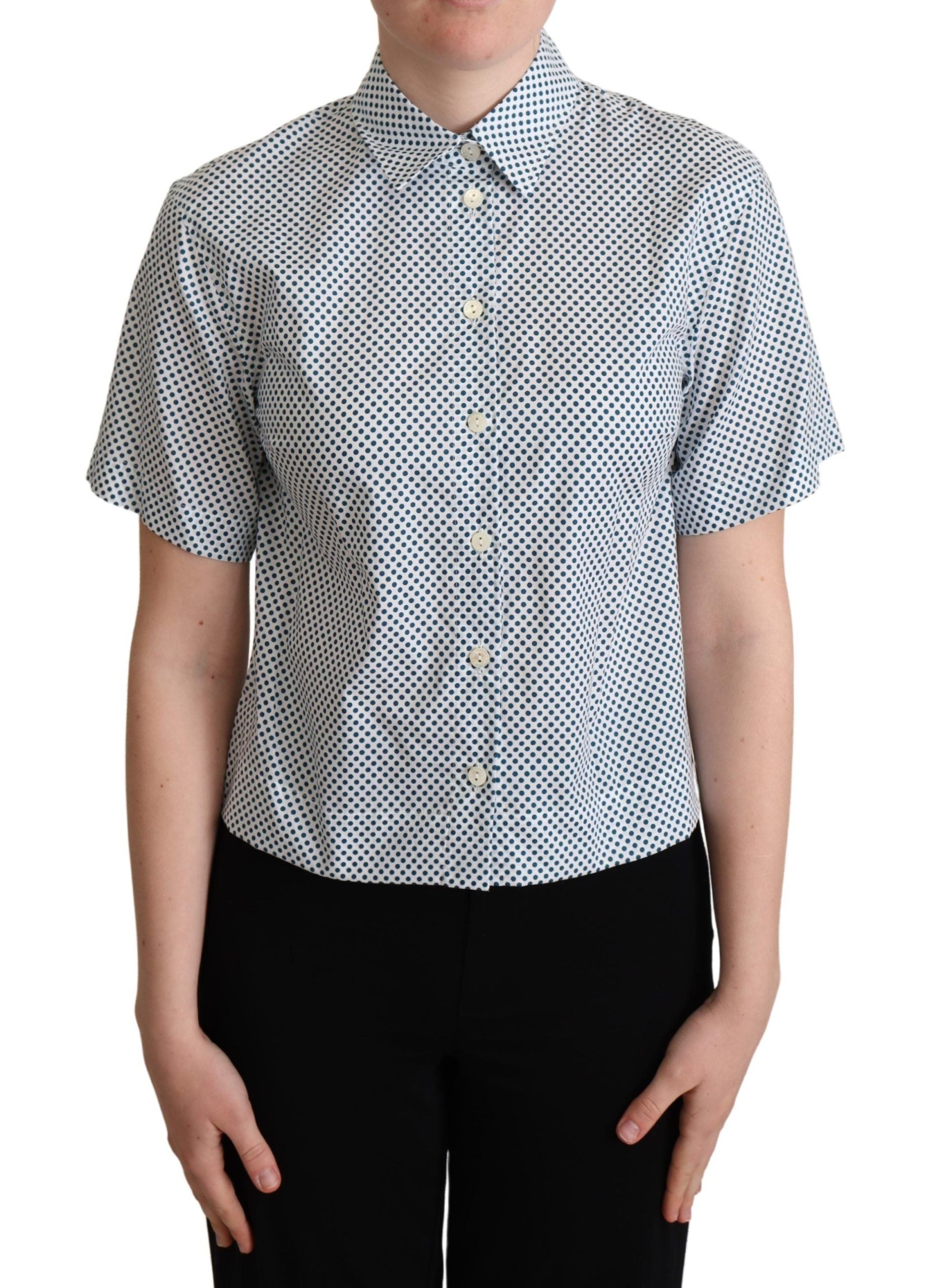 Chemise en coton à pois blancs et bleus Dolce &amp; Gabbana