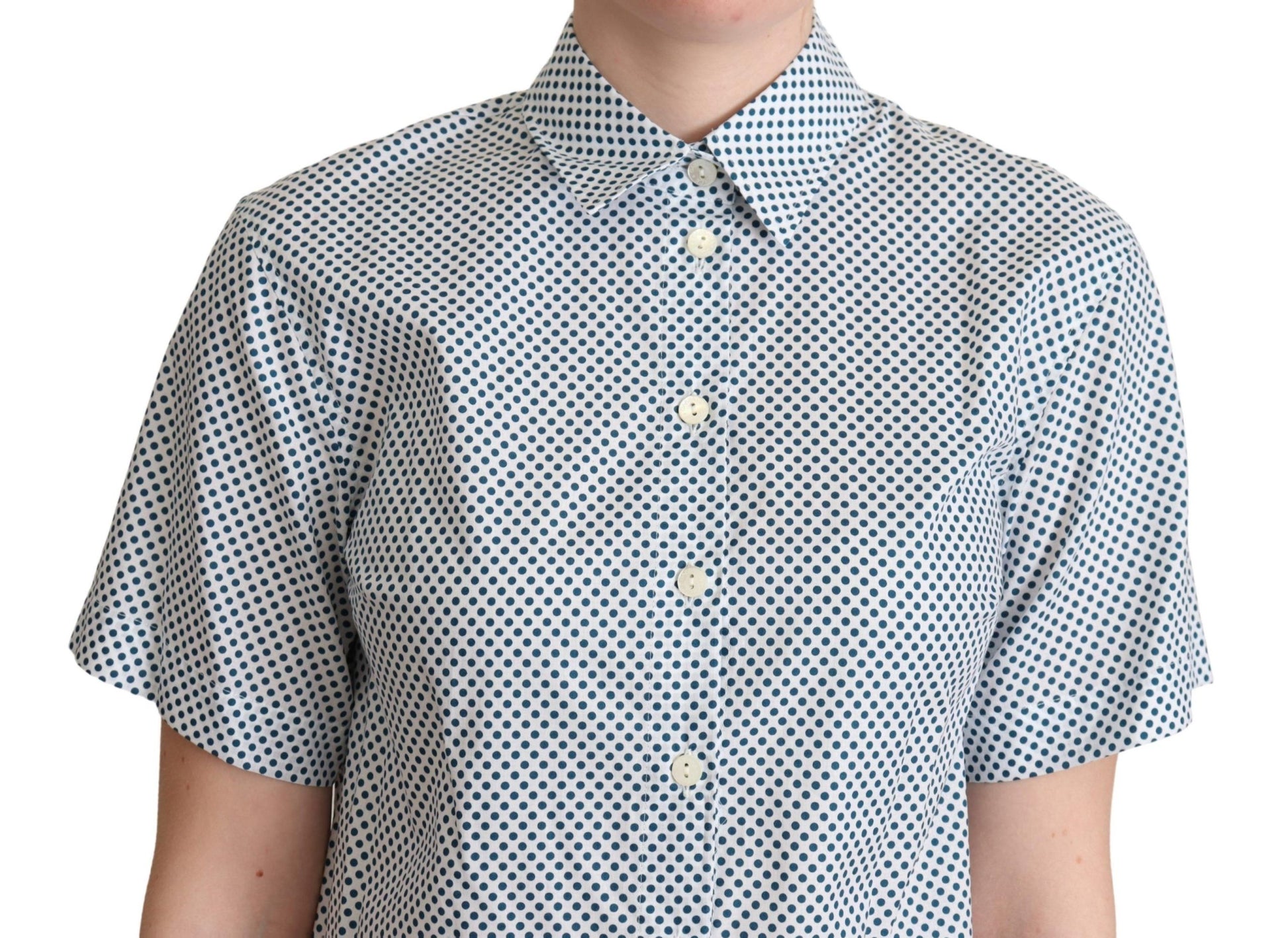 Chemise en coton à pois blancs et bleus Dolce &amp; Gabbana
