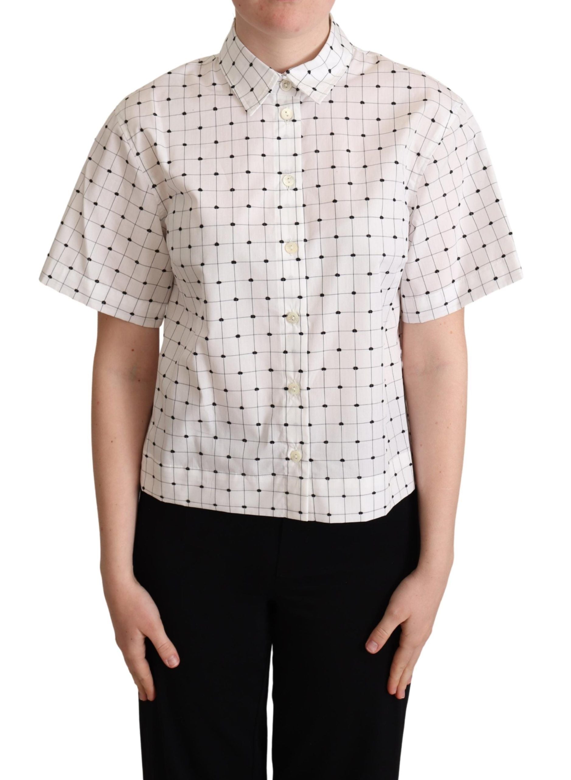 Dolce &amp; Gabbana Haut chemise à col en coton à pois blancs