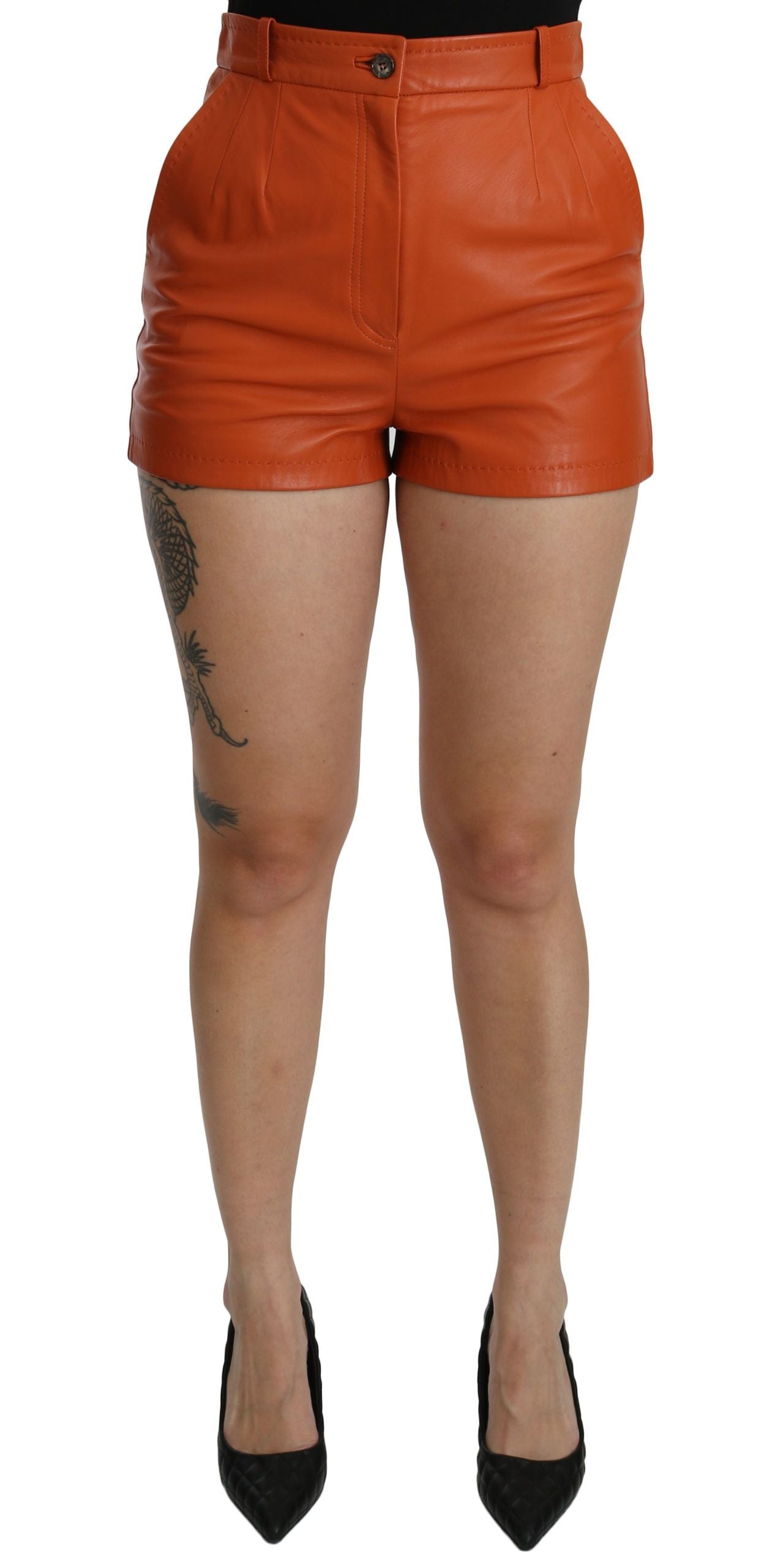 Short taille haute en cuir orange Dolce &amp; Gabbana