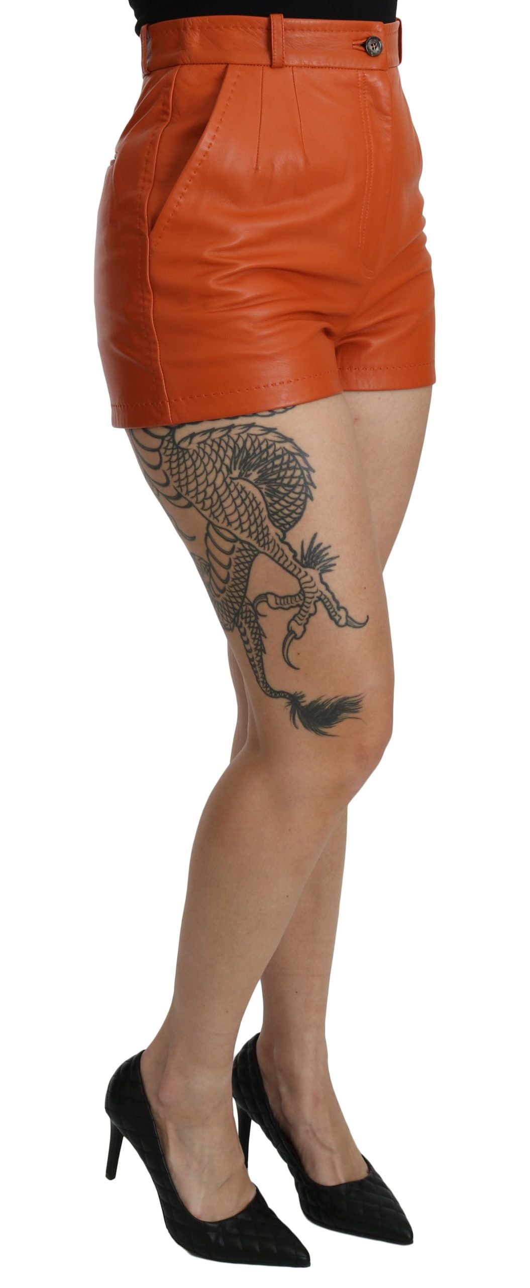 Short taille haute en cuir orange Dolce &amp; Gabbana