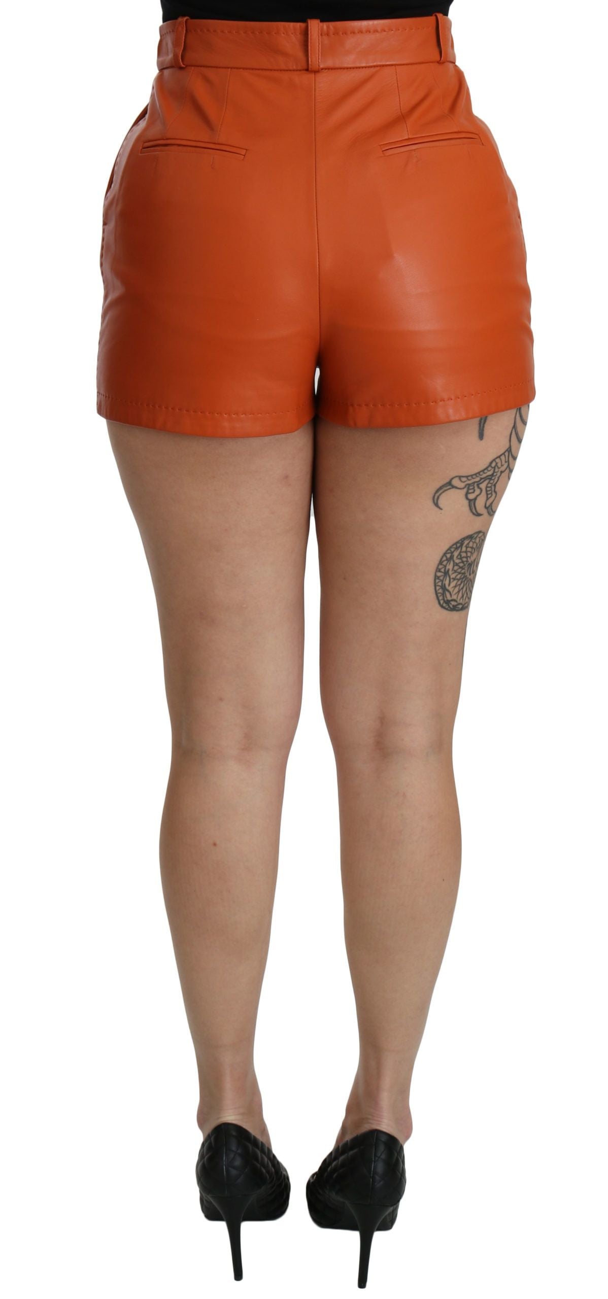 Short taille haute en cuir orange Dolce &amp; Gabbana