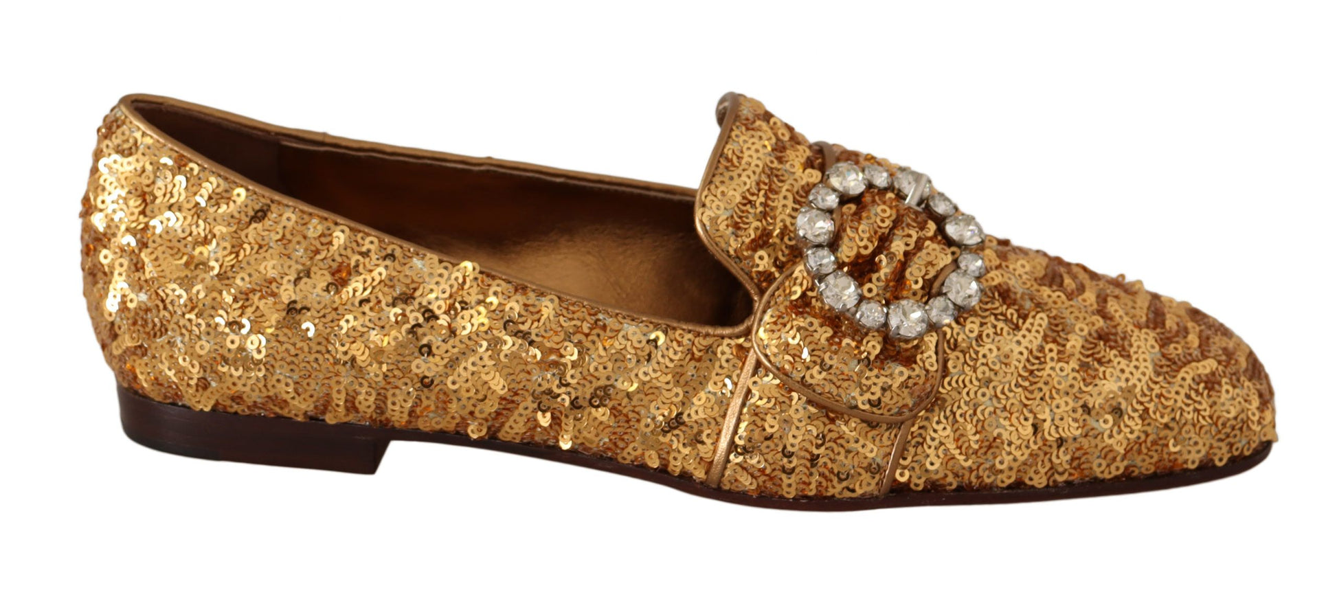 Mocassins plats Dolce &amp; Gabbana à paillettes dorées et cristaux pour femme