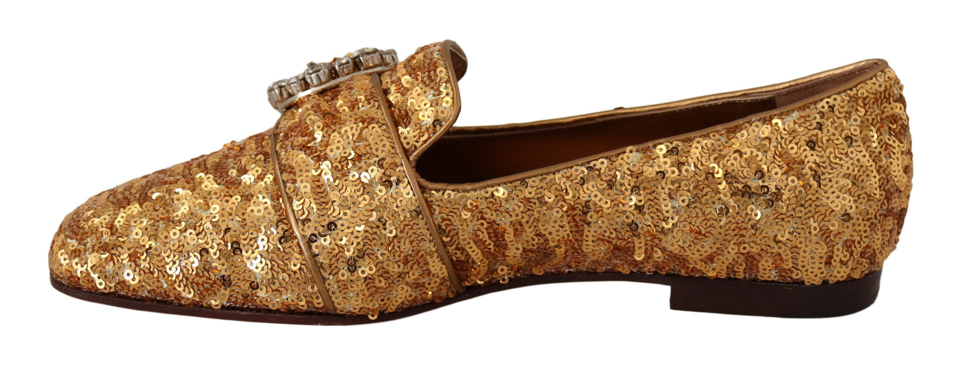 Mocassins plats Dolce &amp; Gabbana à paillettes dorées et cristaux pour femme