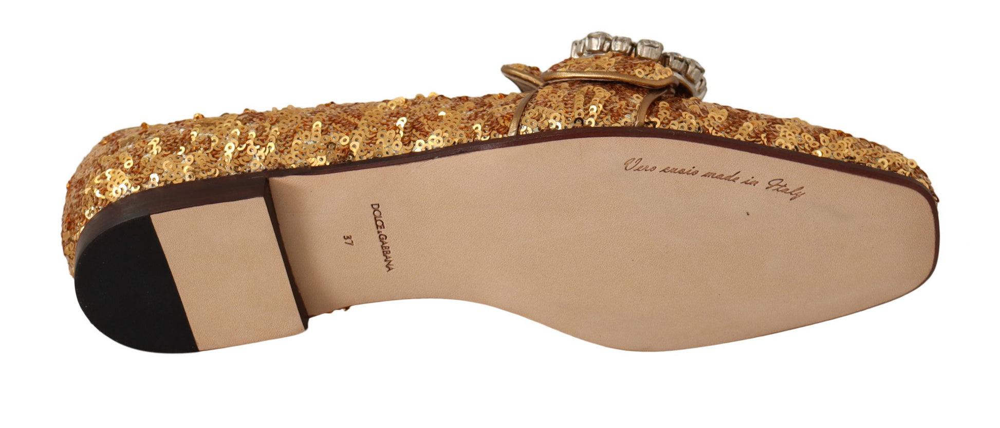 Mocassins plats Dolce &amp; Gabbana à paillettes dorées et cristaux pour femme