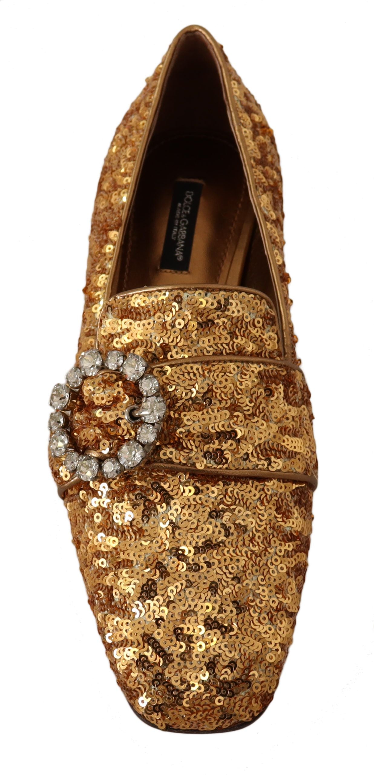 Mocassins plats Dolce &amp; Gabbana à paillettes dorées et cristaux pour femme