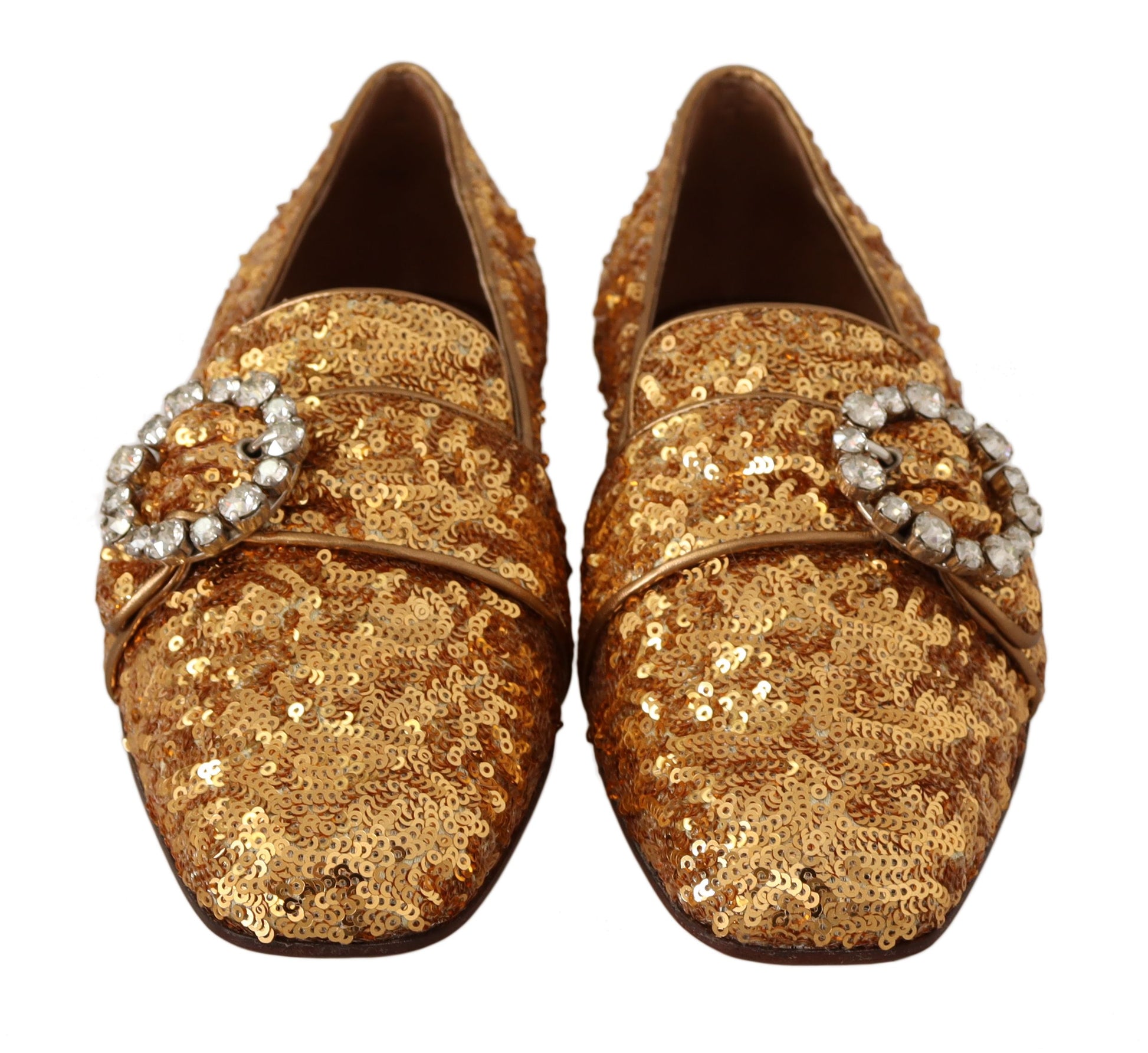 Mocassins plats Dolce &amp; Gabbana à paillettes dorées et cristaux pour femme