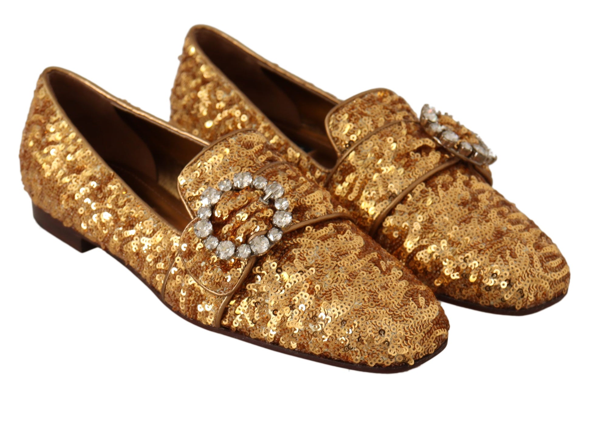 Mocassins plats Dolce &amp; Gabbana à paillettes dorées et cristaux pour femme