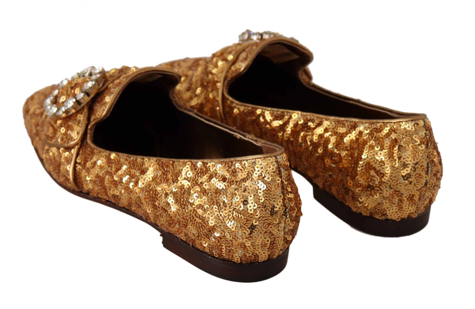 Mocassins plats Dolce &amp; Gabbana à paillettes dorées et cristaux pour femme