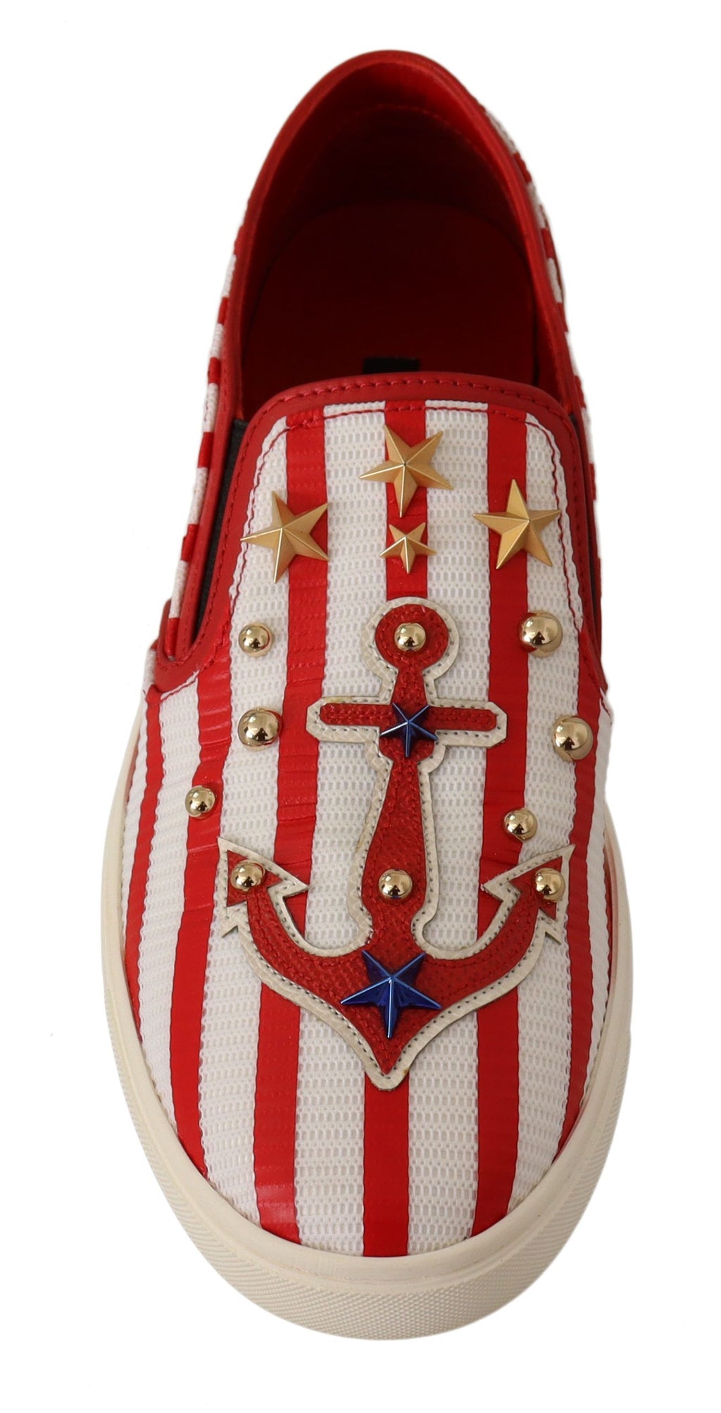 Mocassins cloutés Dolce &amp; Gabbana rouges et blancs à motif ancre