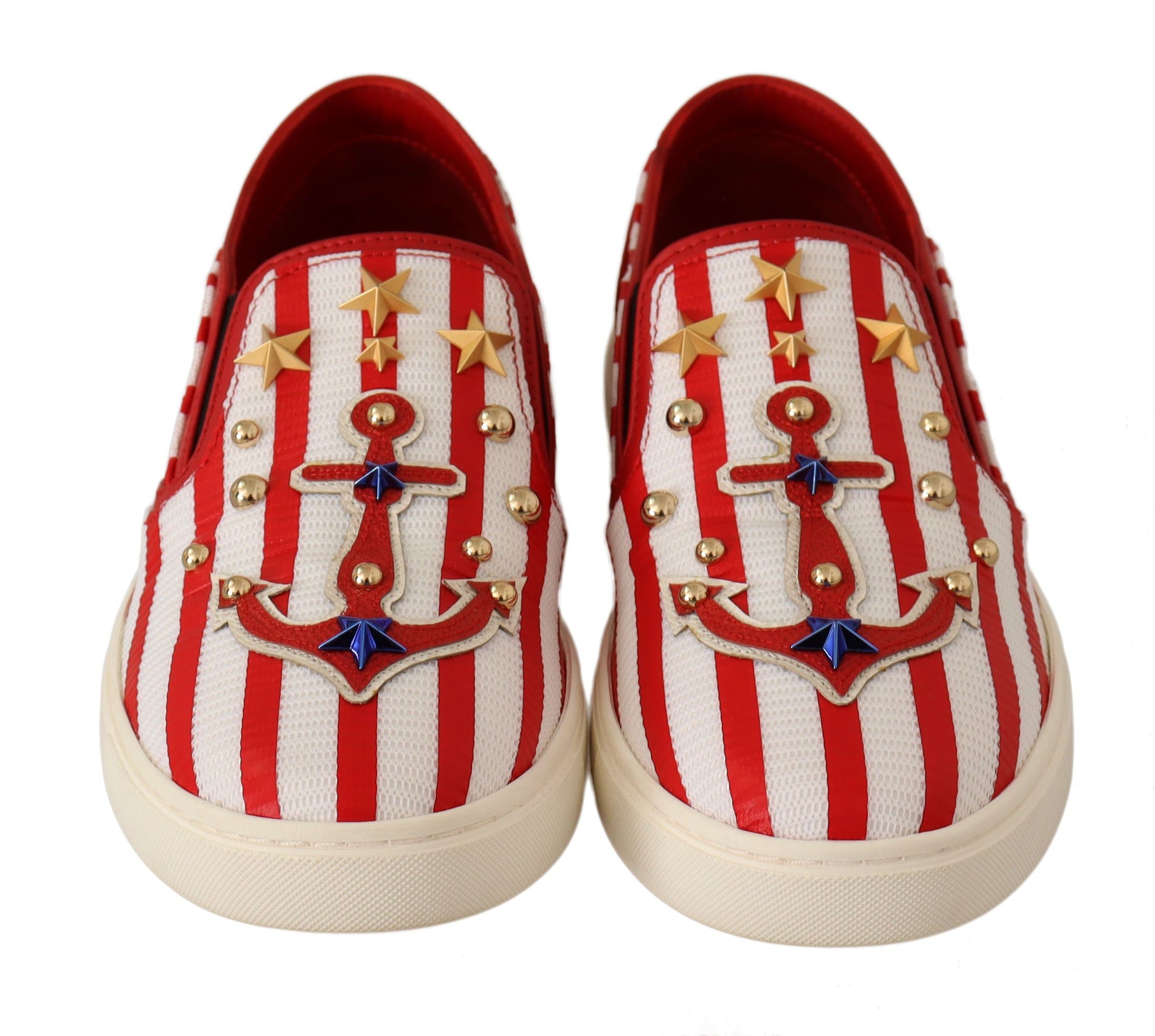 Mocassins cloutés Dolce &amp; Gabbana rouges et blancs à motif ancre