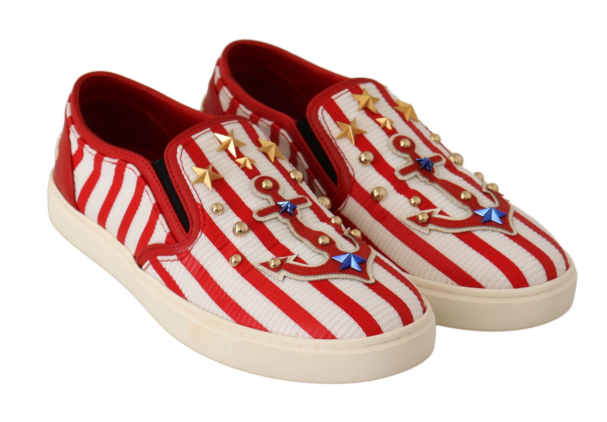 Mocassins cloutés Dolce &amp; Gabbana rouges et blancs à motif ancre