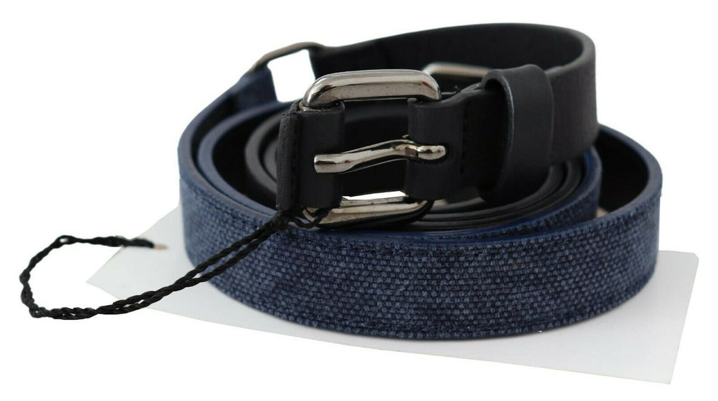 Ceinture en cuir noir bleu avec logo argenté Costume National