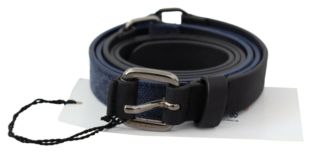 Ceinture en cuir noir bleu avec logo argenté Costume National