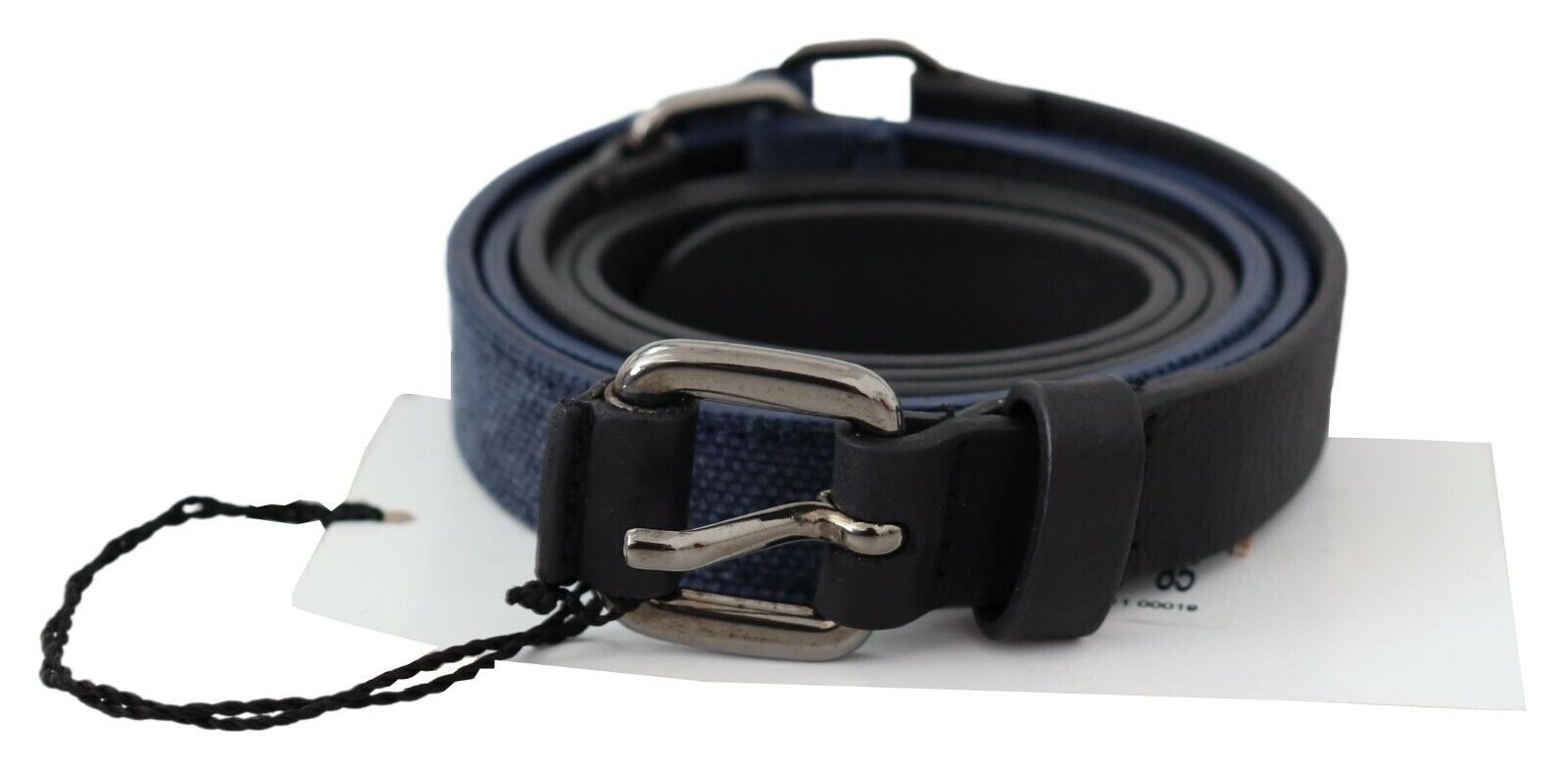 Ceinture en cuir noir bleu avec logo argenté Costume National
