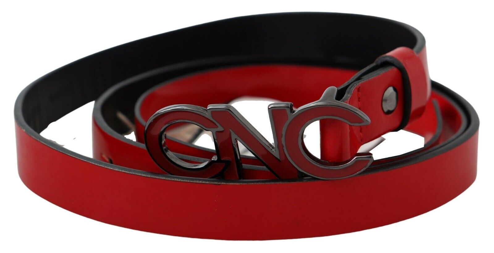 Ceinture réversible en cuir avec boucle et logo Costume National rouge et noir