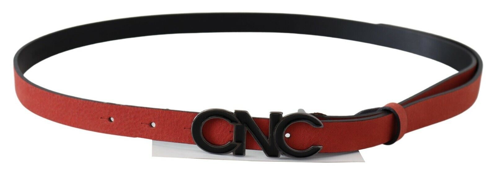 Ceinture en cuir rouge et noir avec boucle et logo noir