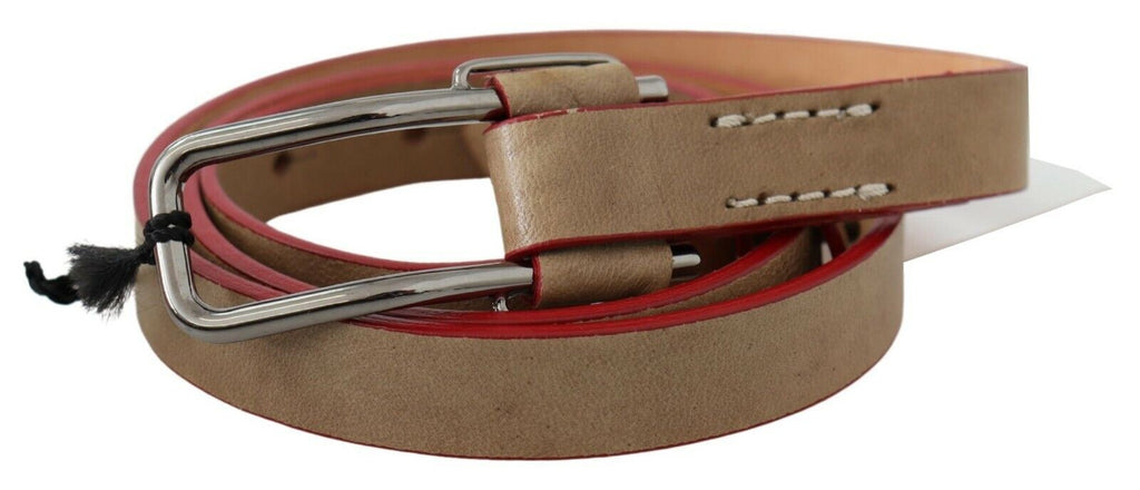 Ceinture en cuir beige avec boucle argentée et logo Costume National