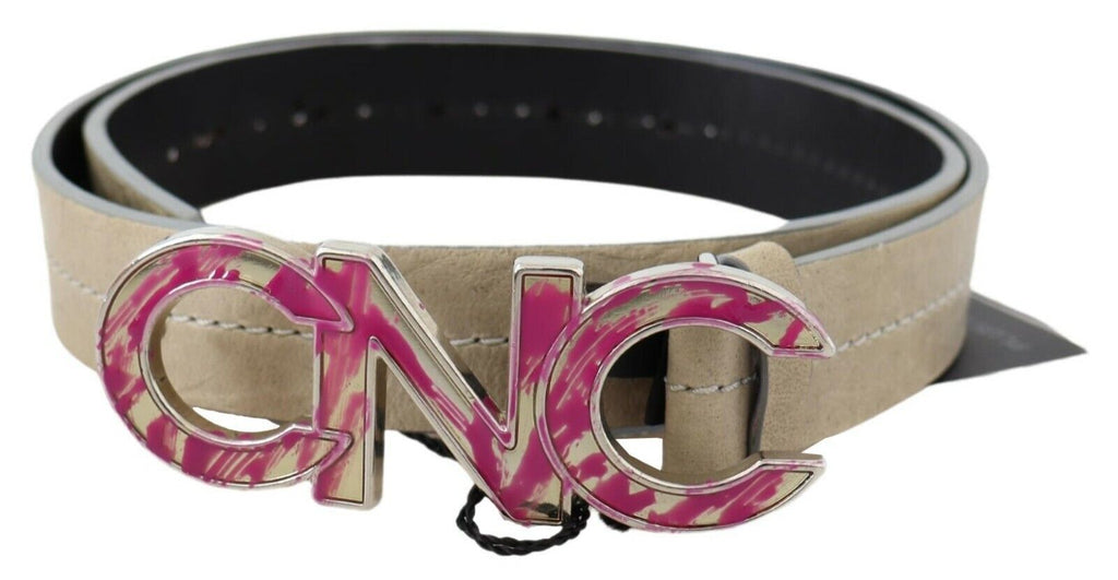 Ceinture à boucle en cuir beige avec logo rose et lettres Costume National