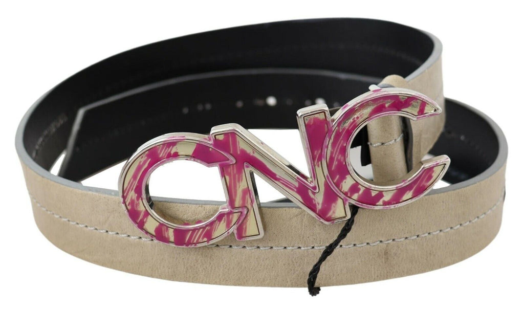 Ceinture à boucle en cuir beige avec logo rose et lettres Costume National