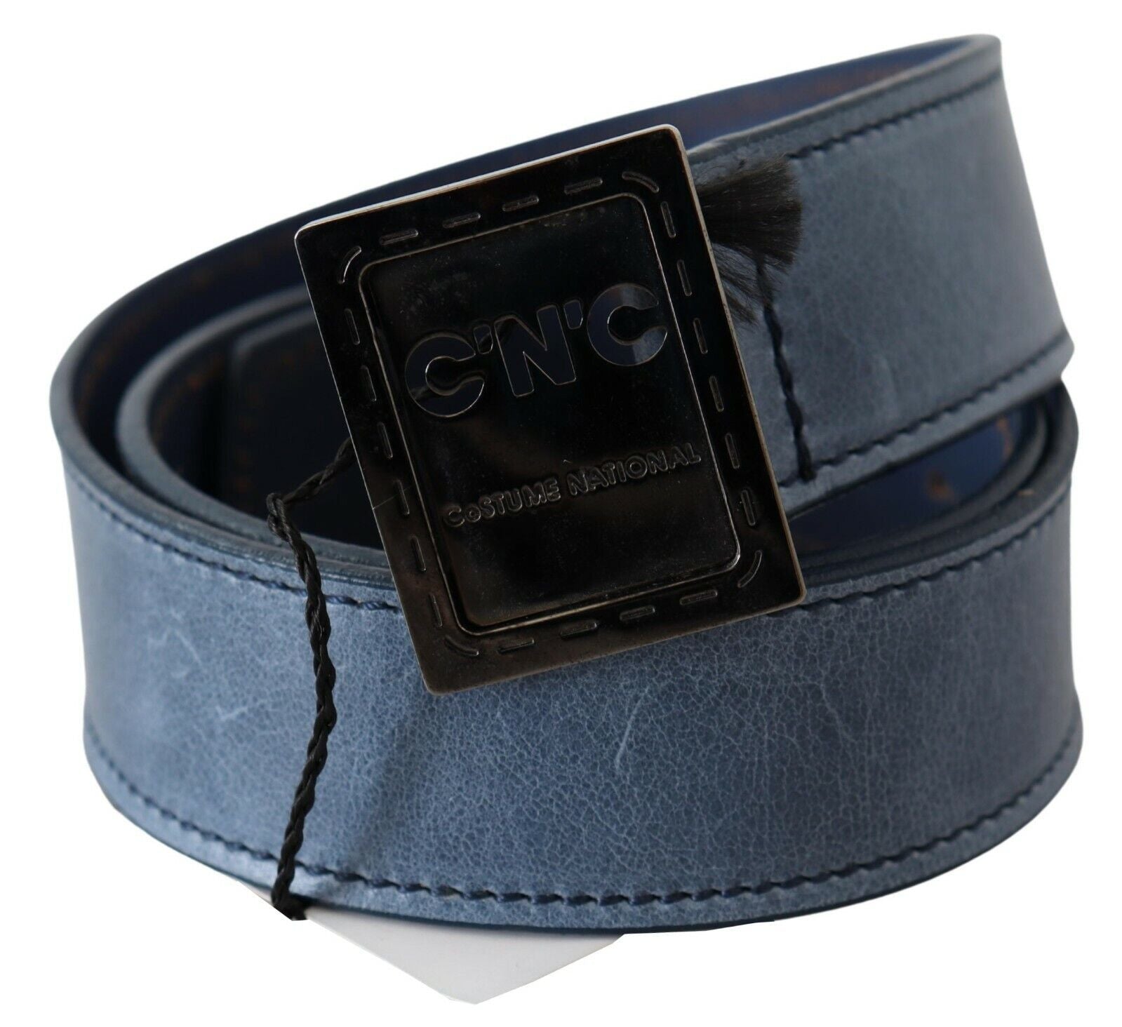 Ceinture à boucle en cuir bleu normal avec logo Costume National