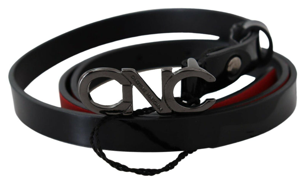 Ceinture en cuir noir avec boucle et logo Costume National