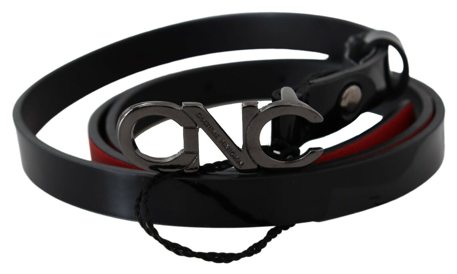Ceinture en cuir noir avec boucle et logo Costume National