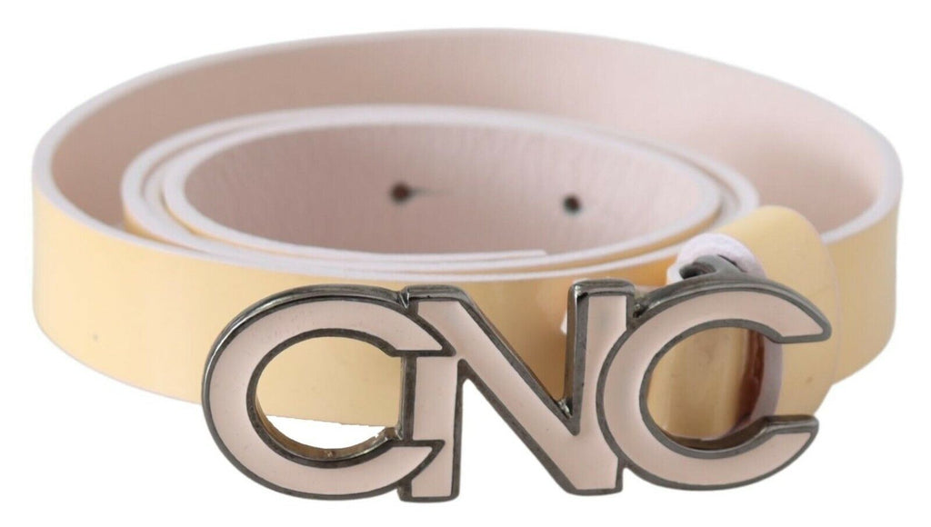 Ceinture en cuir beige avec logo rose et lettres Costume National