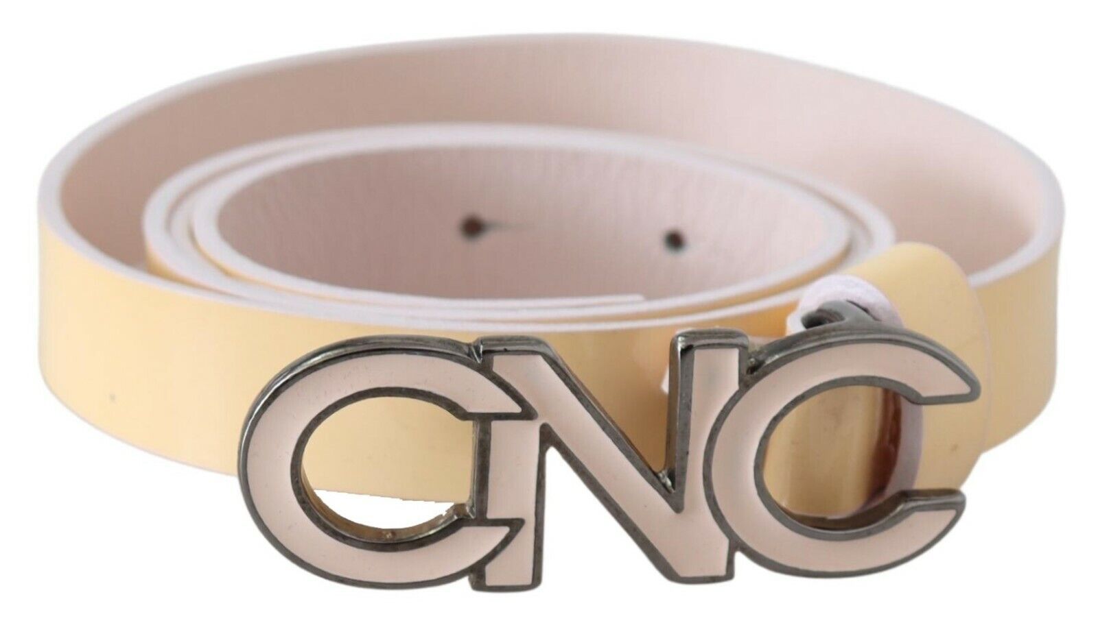 Ceinture en cuir beige avec logo rose et lettres Costume National