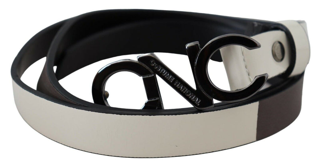 Ceinture à boucle en cuir noir et blanc avec logo et lettres de costume national