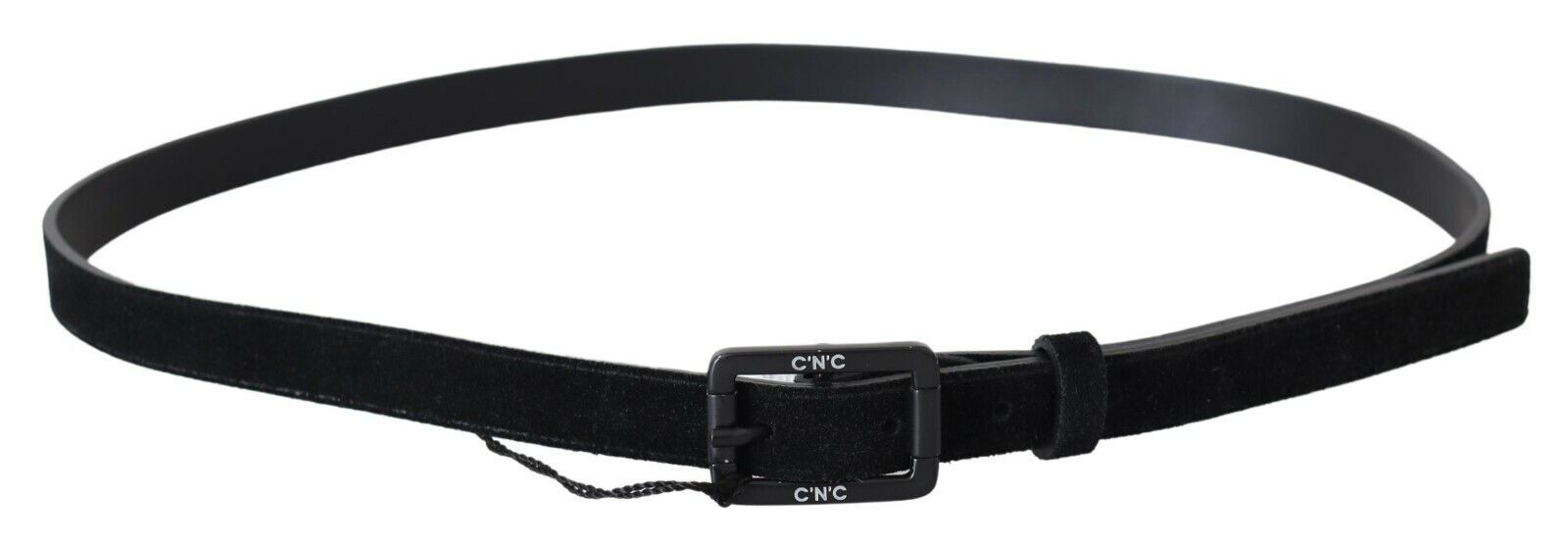 Costume National Ceinture en Cuir Noir Velours avec Boucle Carrée
