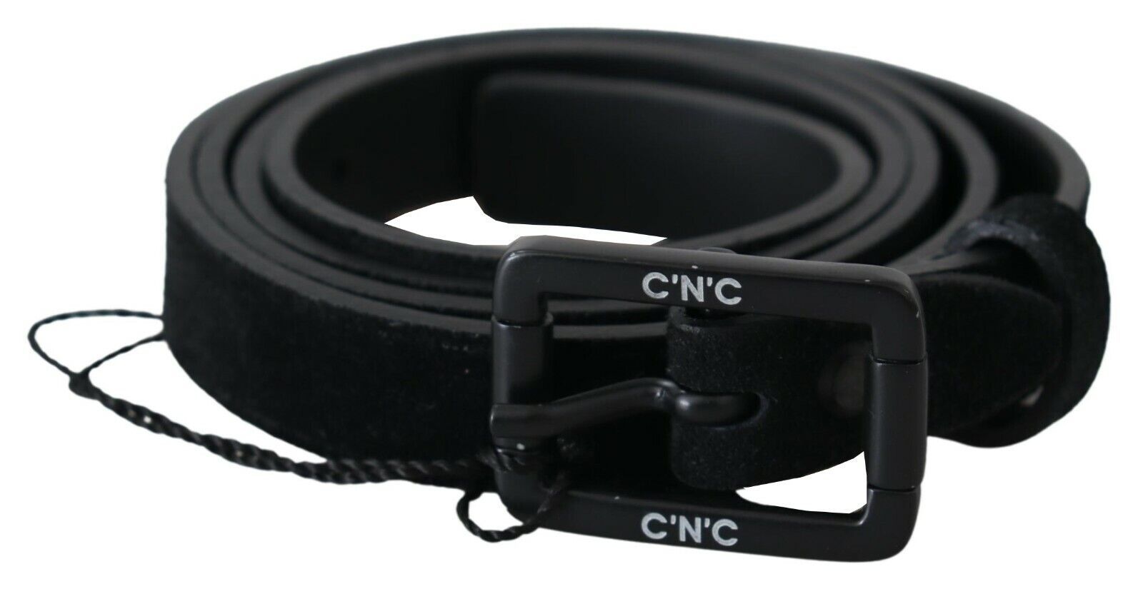Costume National Ceinture en Cuir Noir Velours avec Boucle Carrée