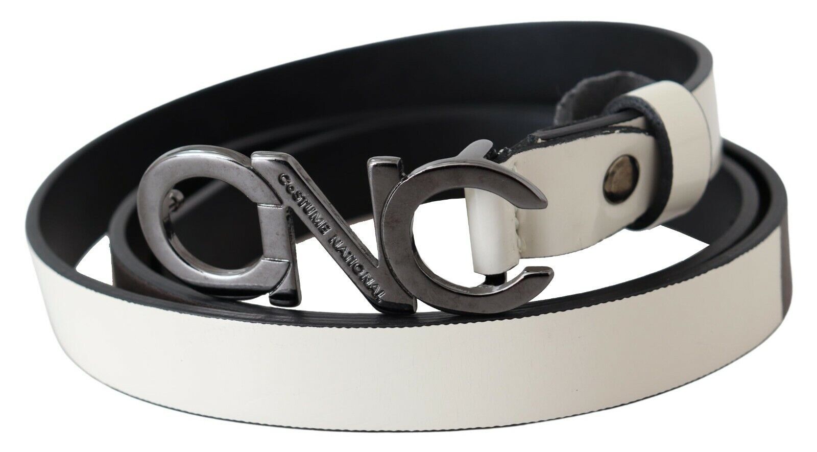 Ceinture nationale en cuir gris métallisé avec logo