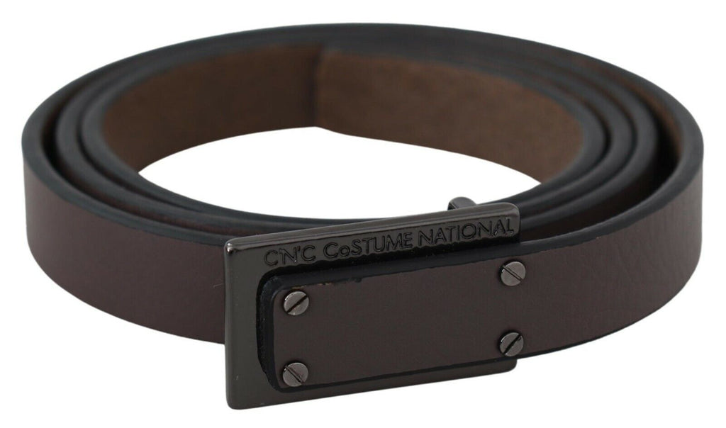Ceinture à boucle à vis en cuir marron avec logo tactique Costume National