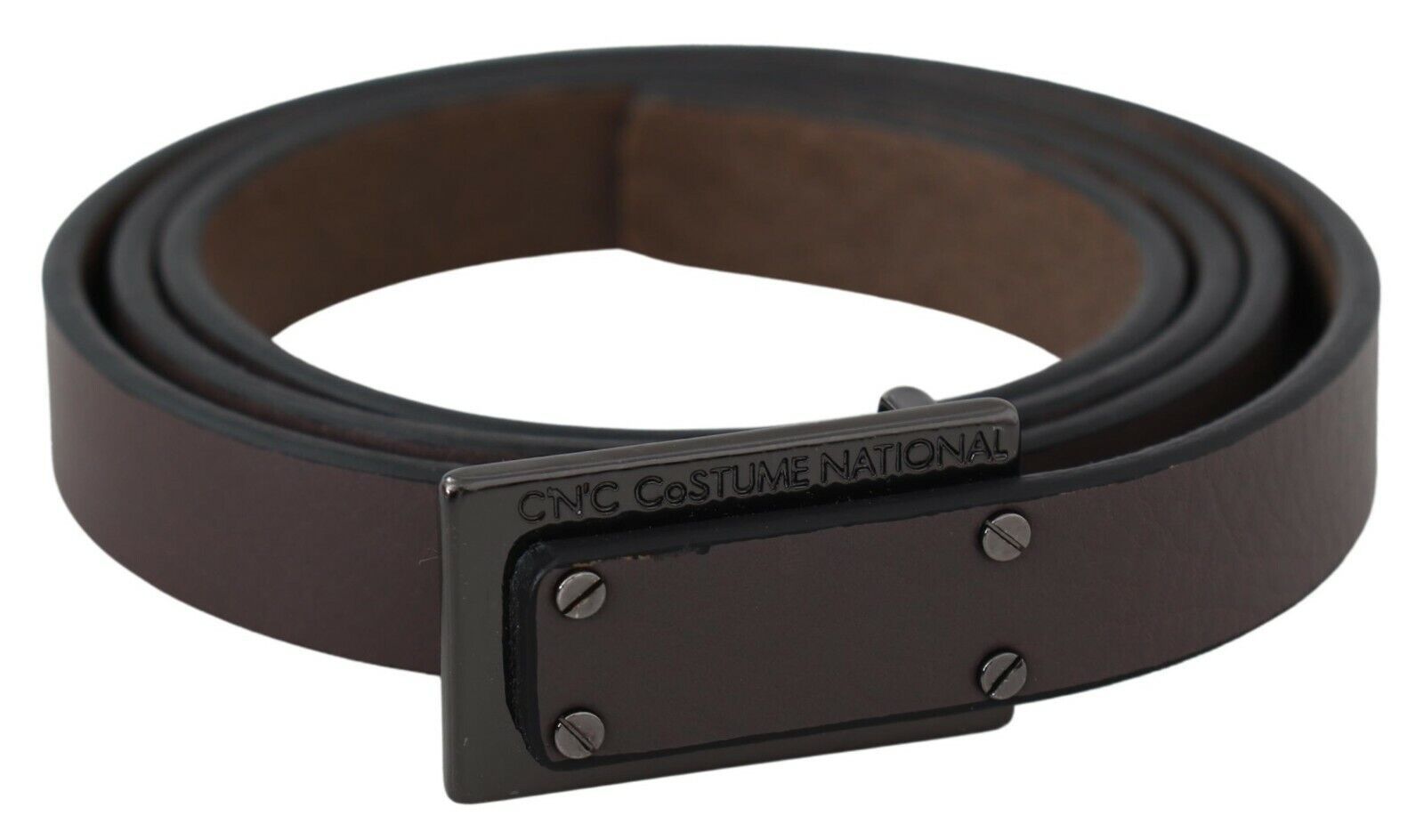 Ceinture à boucle à vis en cuir marron avec logo tactique Costume National