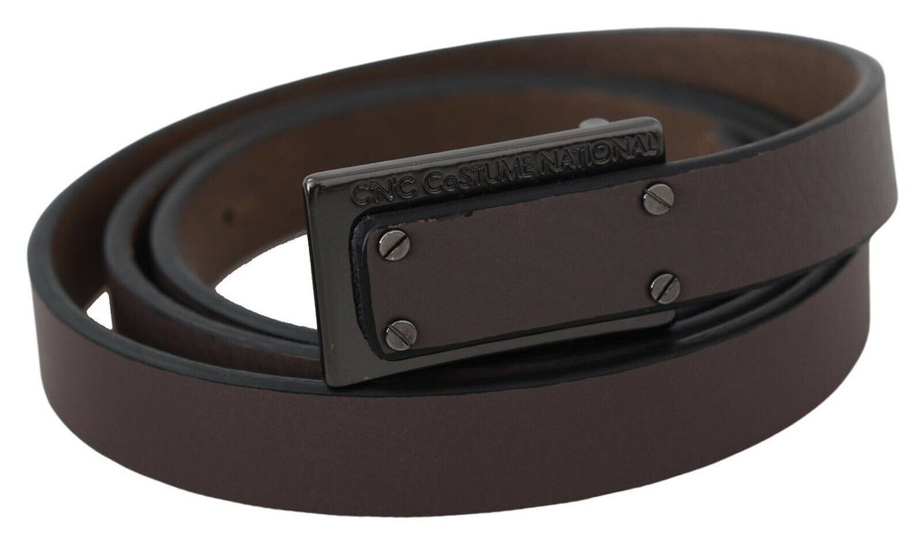 Ceinture à boucle à vis en cuir marron avec logo tactique Costume National