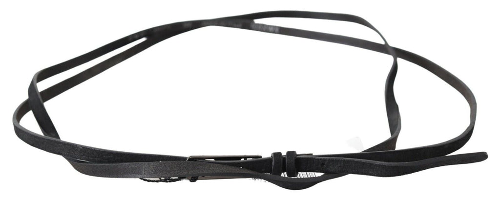 Ceinture fine en cuir noir avec boucle et logo Costume National