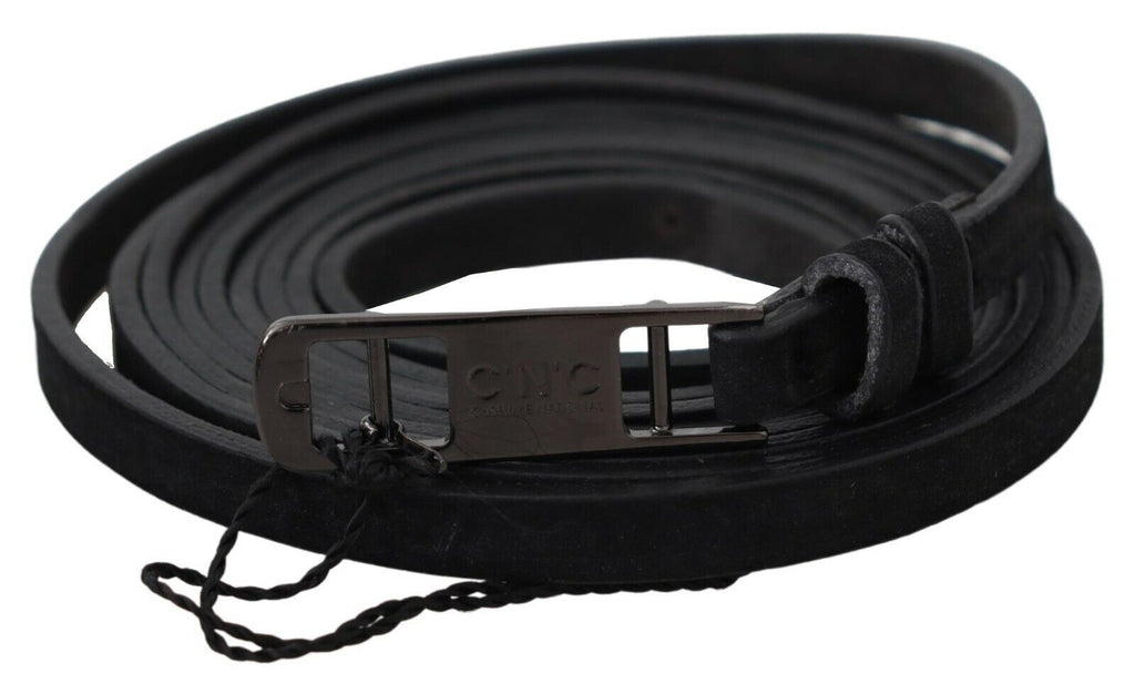 Ceinture fine en cuir noir avec boucle et logo Costume National