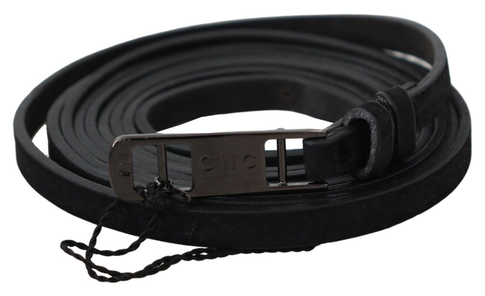 Ceinture fine en cuir noir avec boucle et logo Costume National