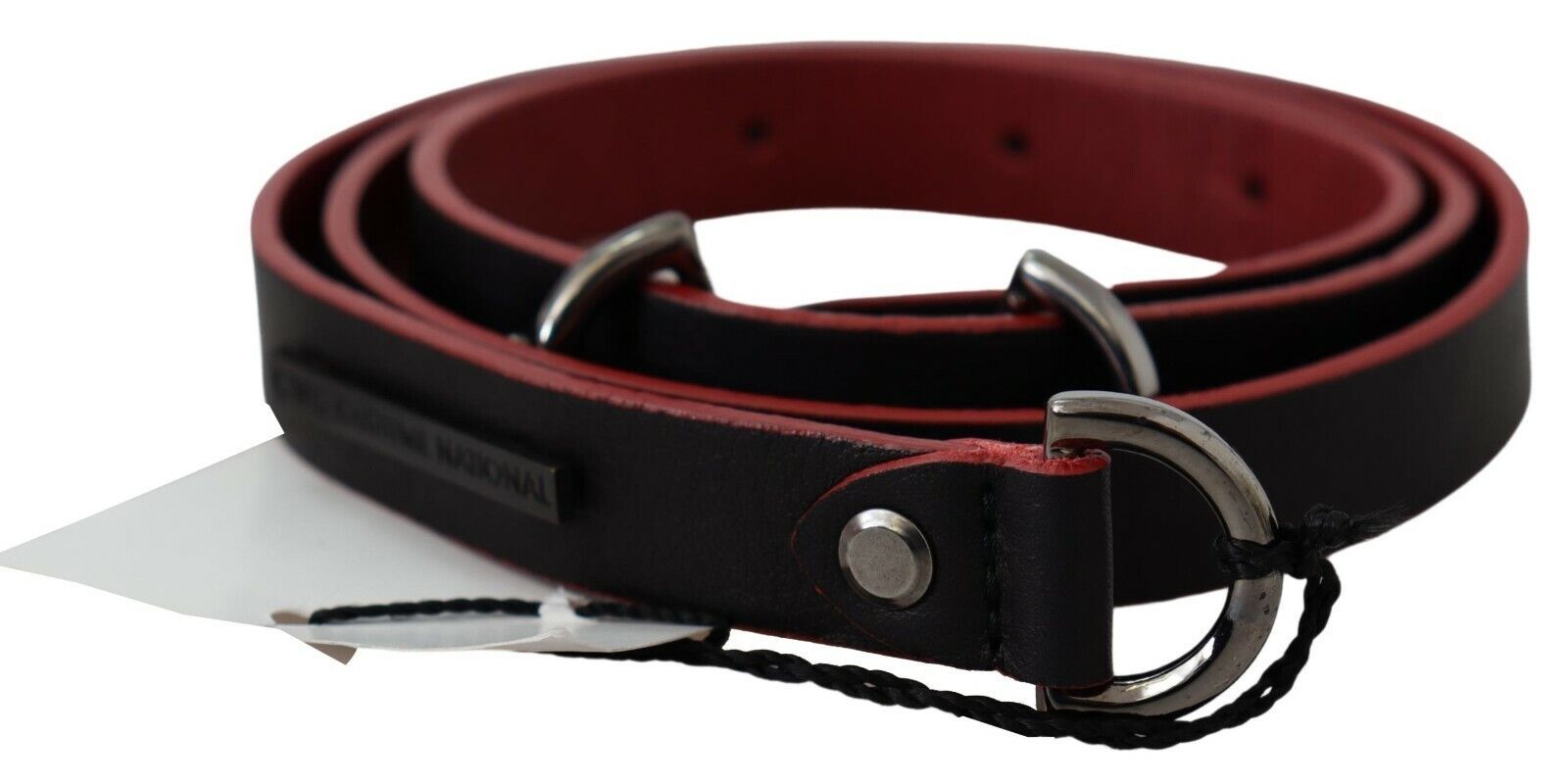 Ceinture en cuir noir et rouge avec logo Costume National