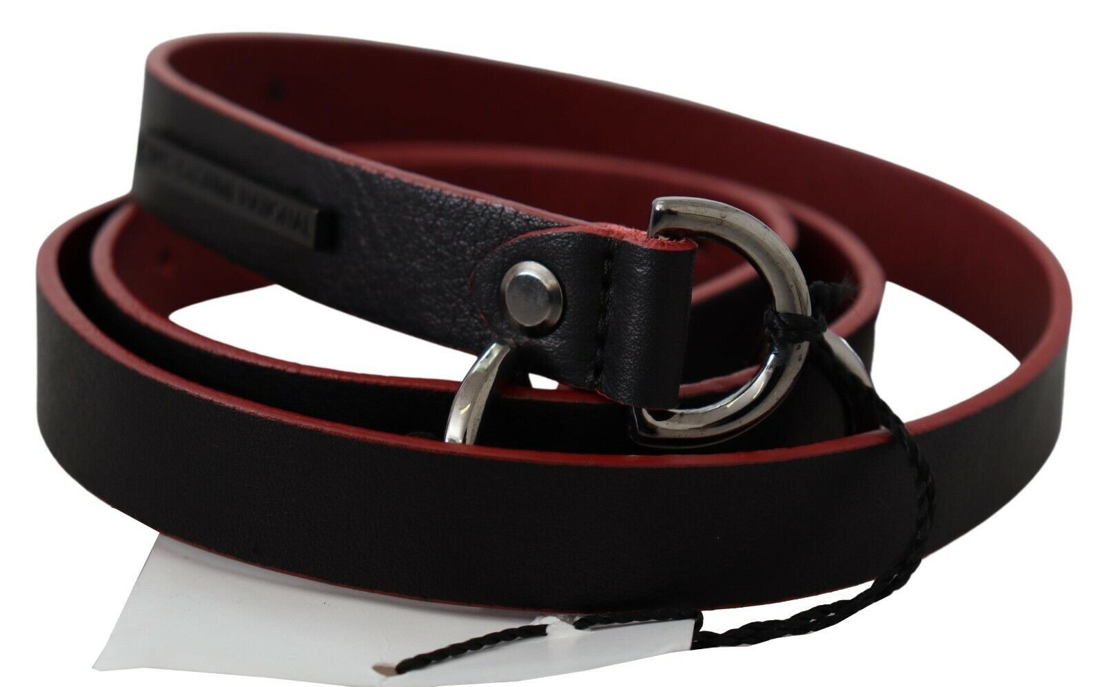 Ceinture en cuir noir et rouge avec logo Costume National